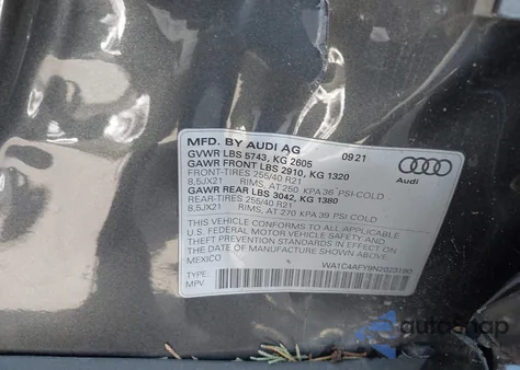 2022 Audi Sq5 Prestige Tfsi Quattro Tiptronic из США, поврежденный, VIN WA1C4AFY9N2023190